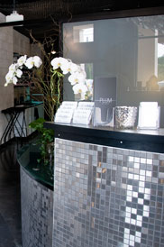 closeup of salon front desk